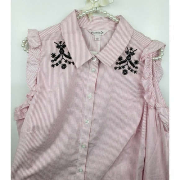 Nanette Lepore Open Shoulder Striped Blouse - Picture 2 of 5